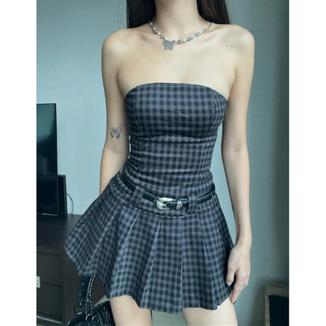 Plaid Strapless Skater Dress