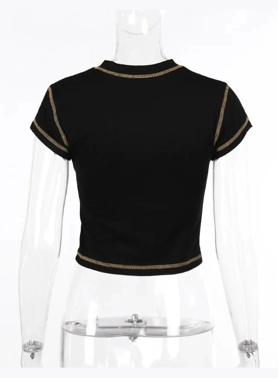 Edgy Text Print Keyhole Top