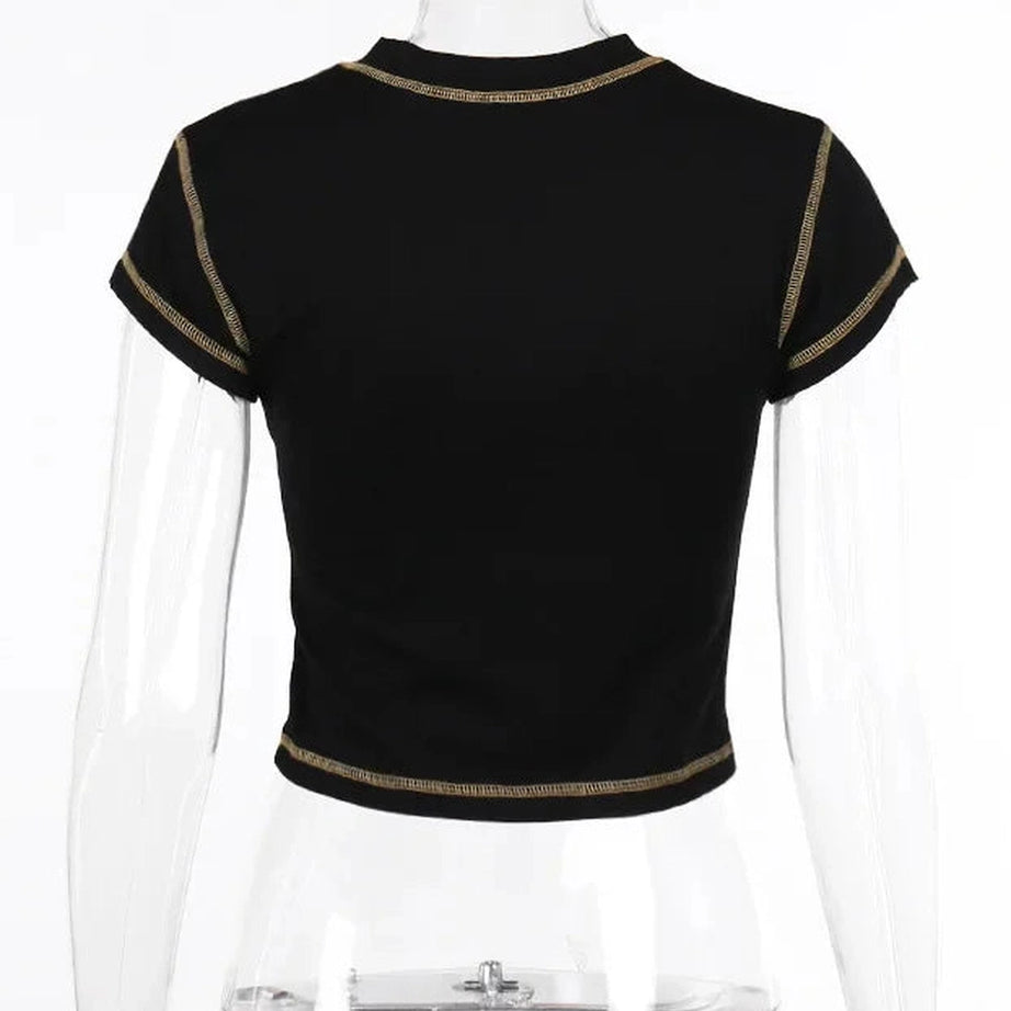 Edgy Text Print Keyhole Top