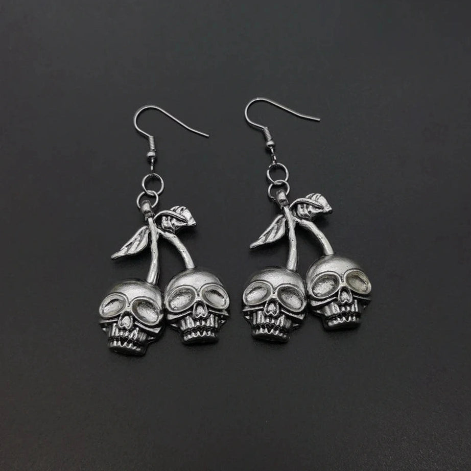 Skull Cherry Drop Earrings