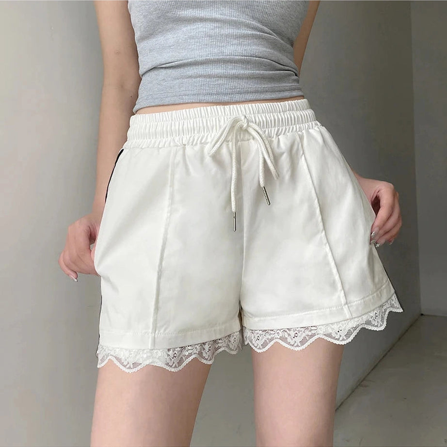 Lace-Trim Sporty Drawstring Shorts