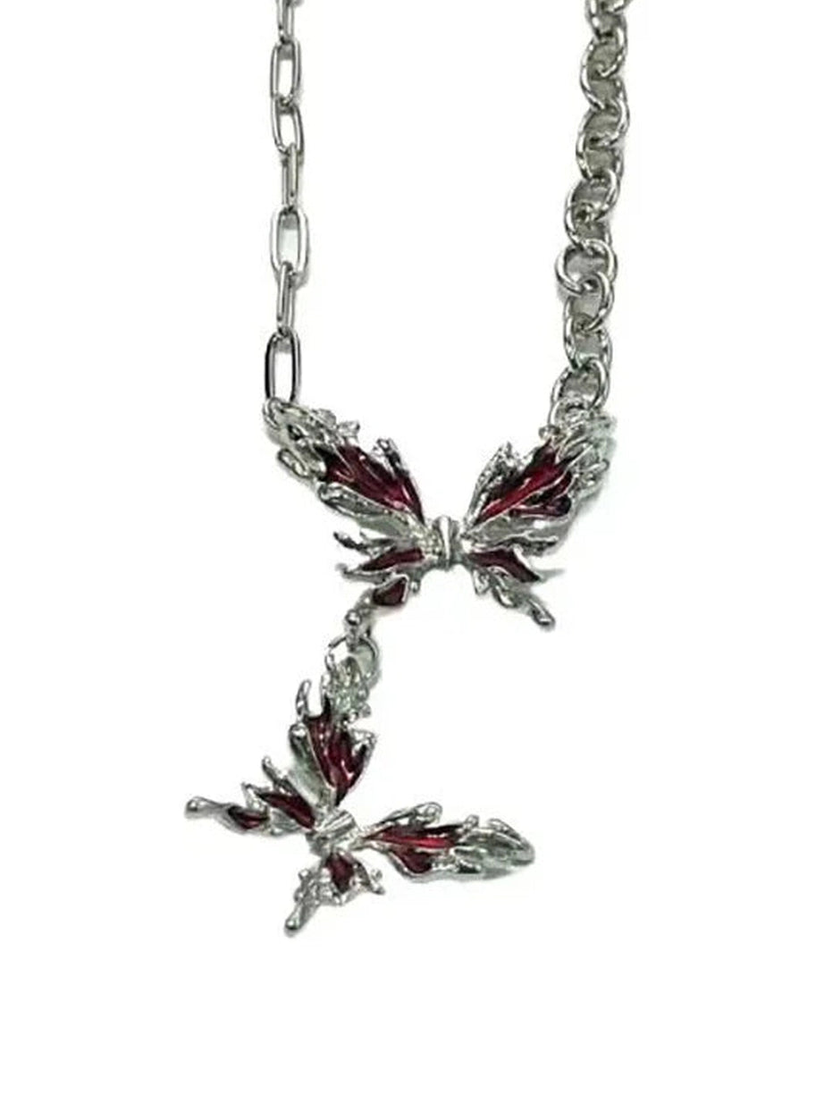 Crimson Butterfly Chain Necklace