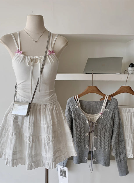 Soft Lace Bow-Knit Outfit Set