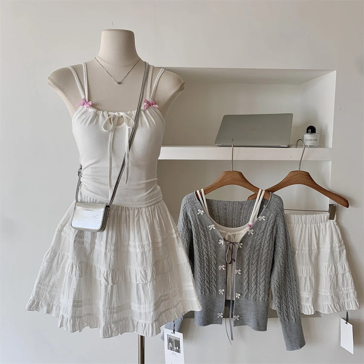 Soft Lace Bow-Knit Outfit Set