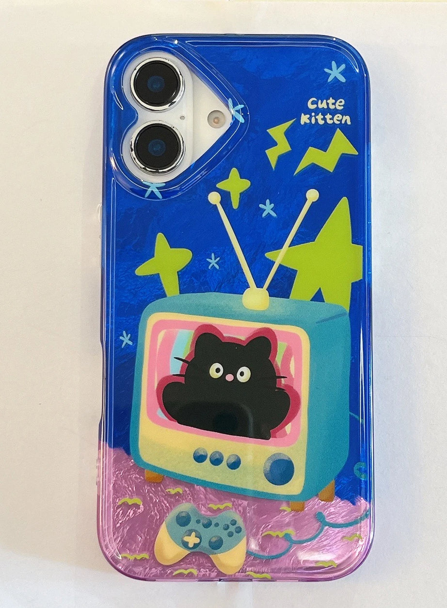Blått Retro Cat TV iPhone-skal