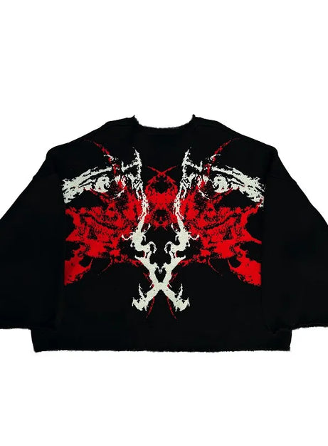 Schwarzer Pullover mit Metallflammen-Grafik