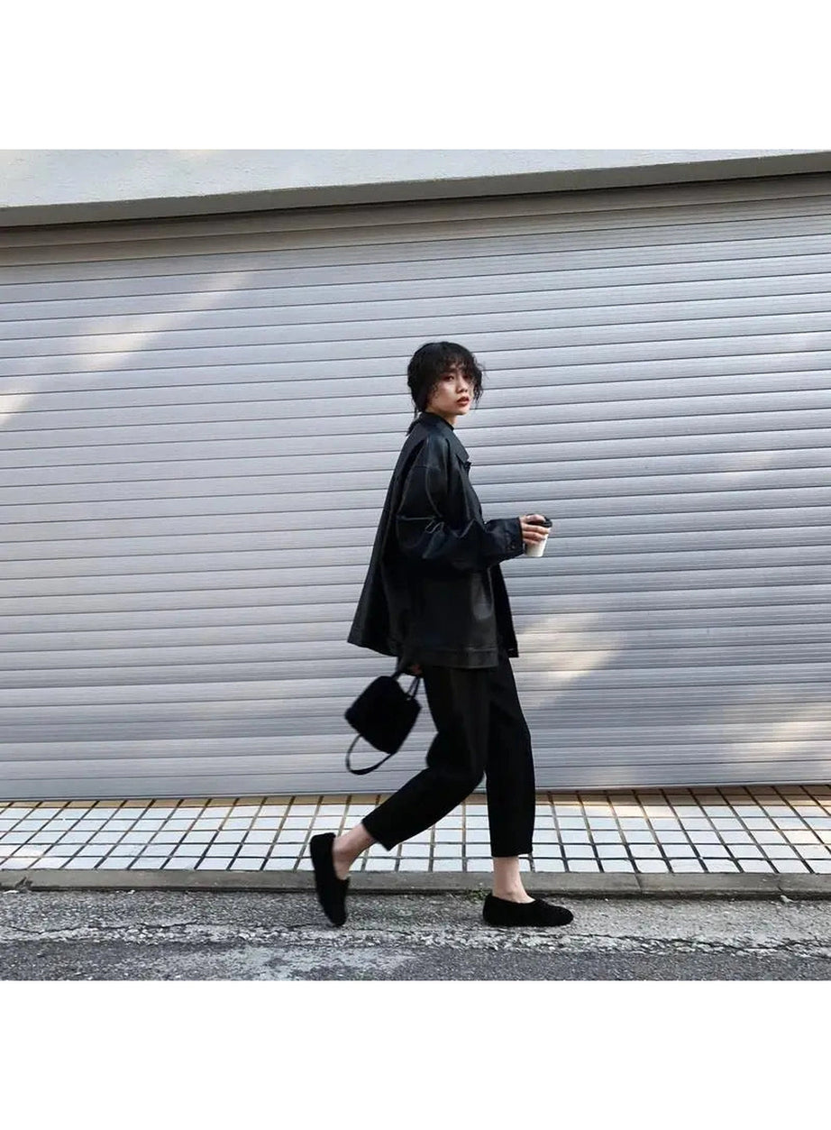 Oversized Black Leather Shirt Jacket