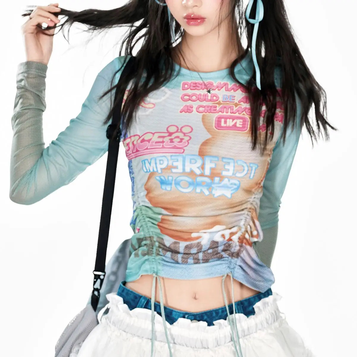 Pastel Graphic Mesh Top