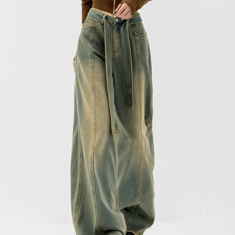 Wide-Leg Belted Cargo Jeans