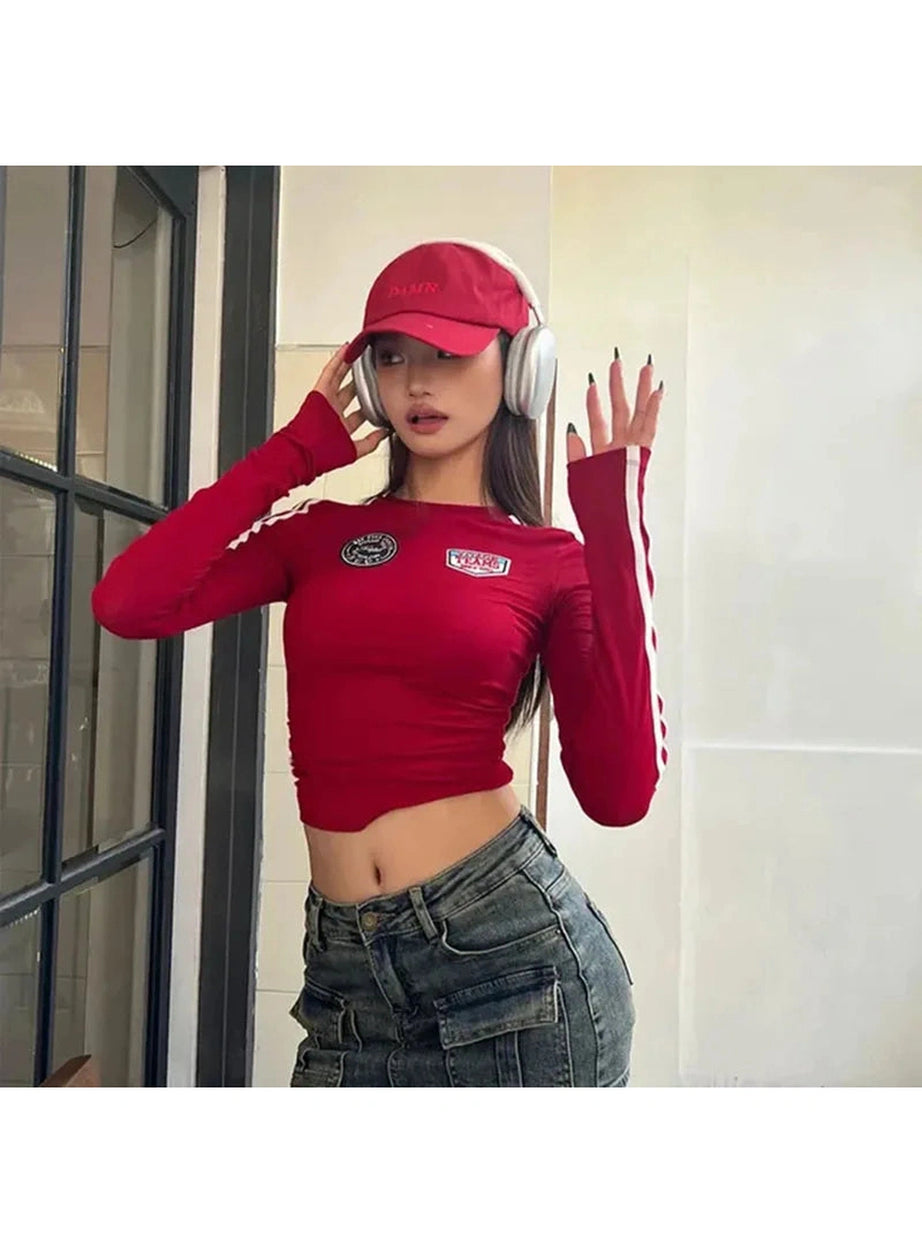 Y2k Scarlet Racer Long Sleeve Crop Top