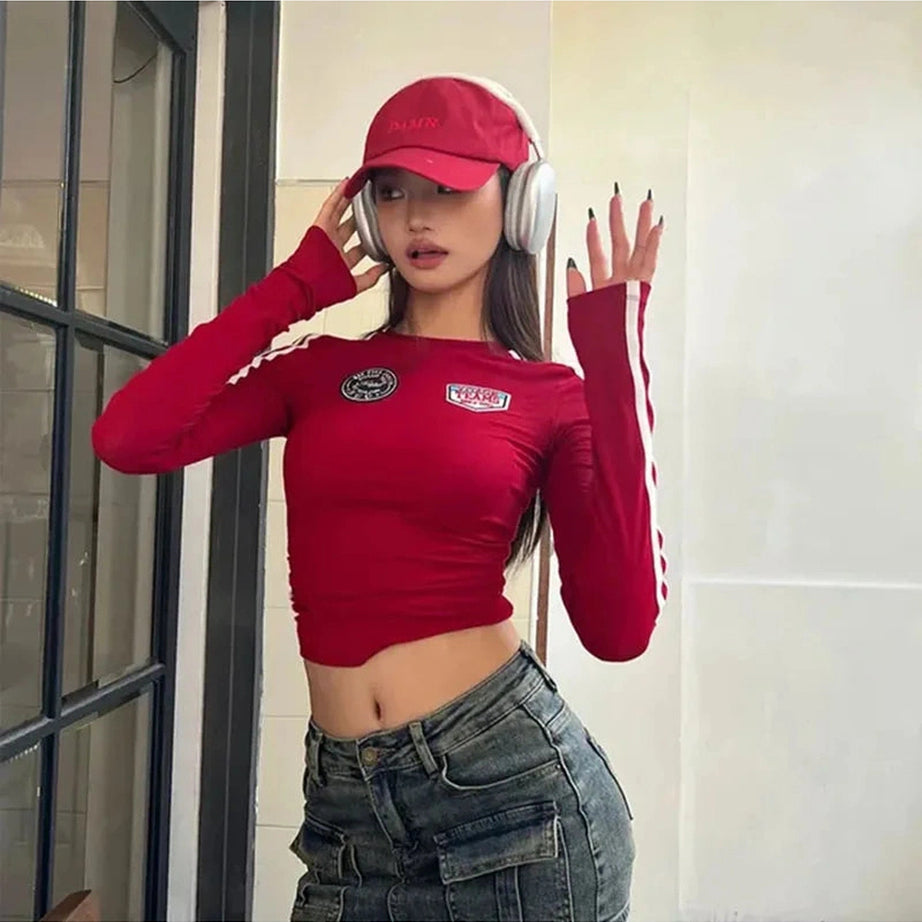 Y2k Scarlet Racer Long Sleeve Crop Top