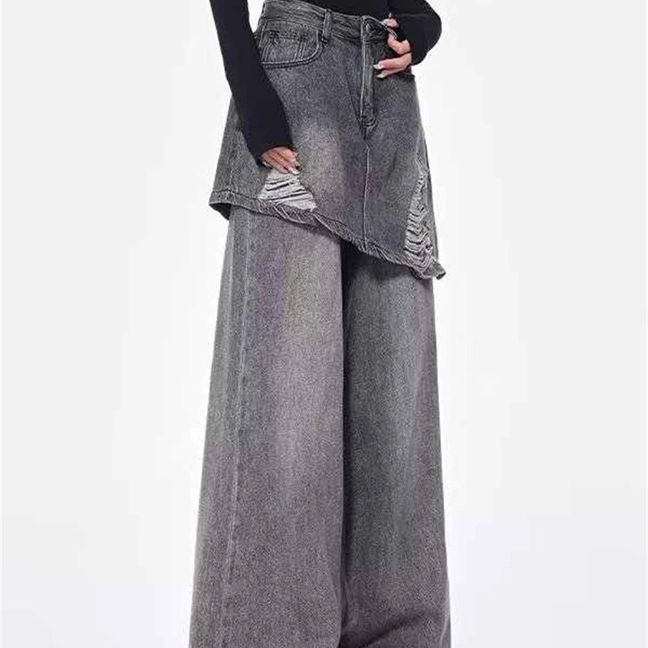 Grunge Skirted Flare Jeans