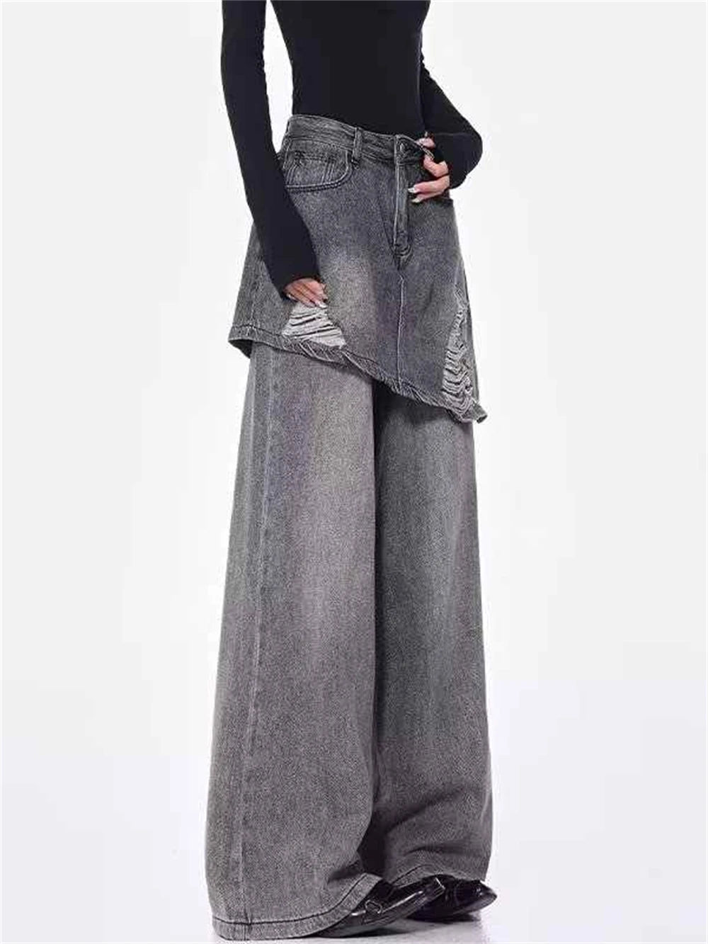 Grunge Skirted Flare Jeans