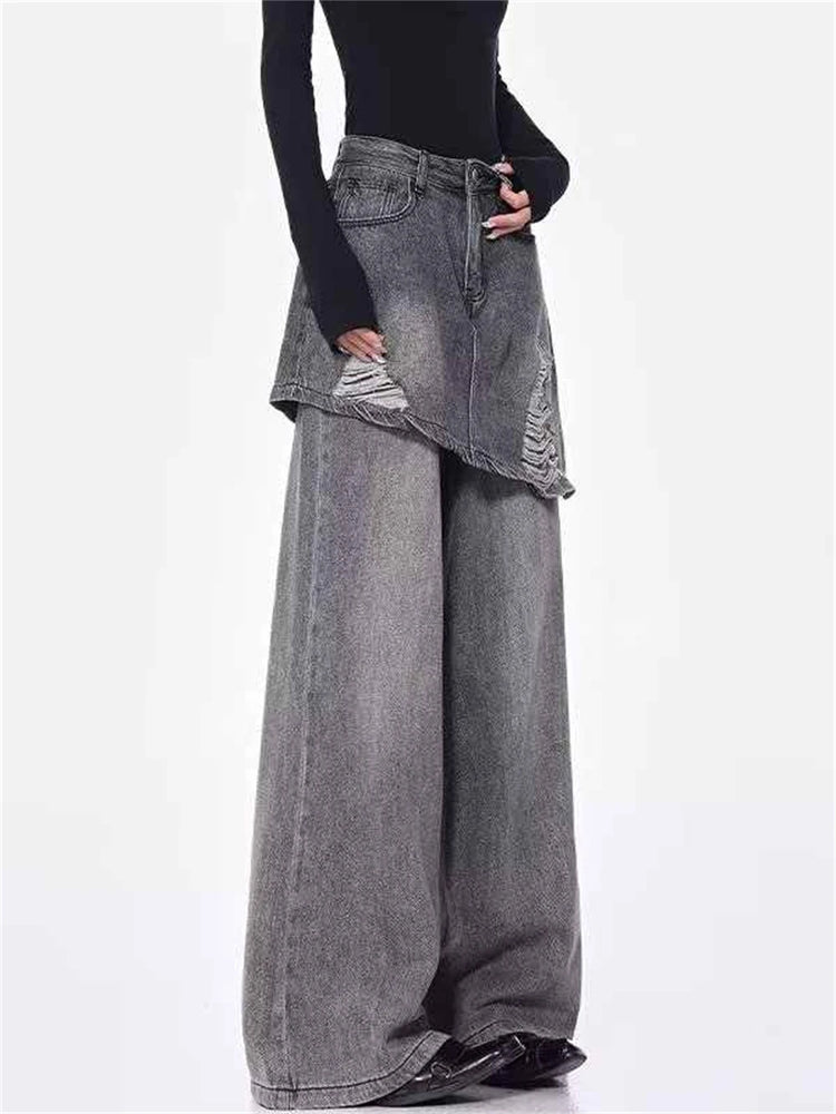 Grunge Skirted Flare Jeans