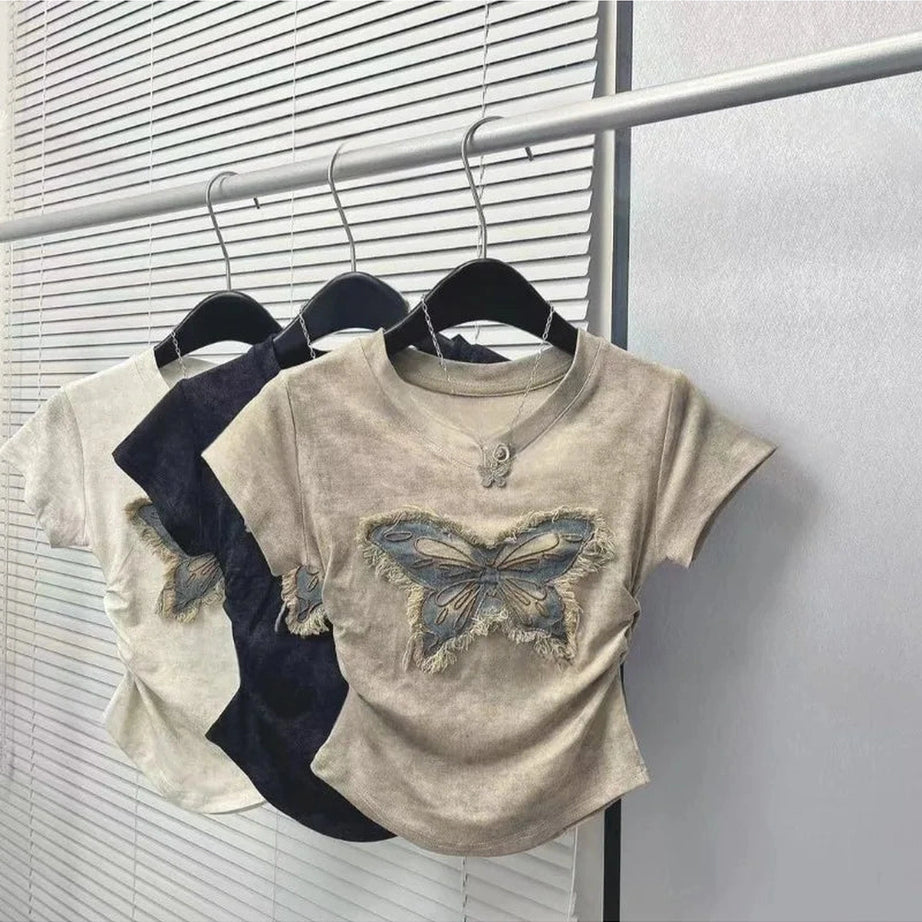 Frayed Butterfly Patch Top
