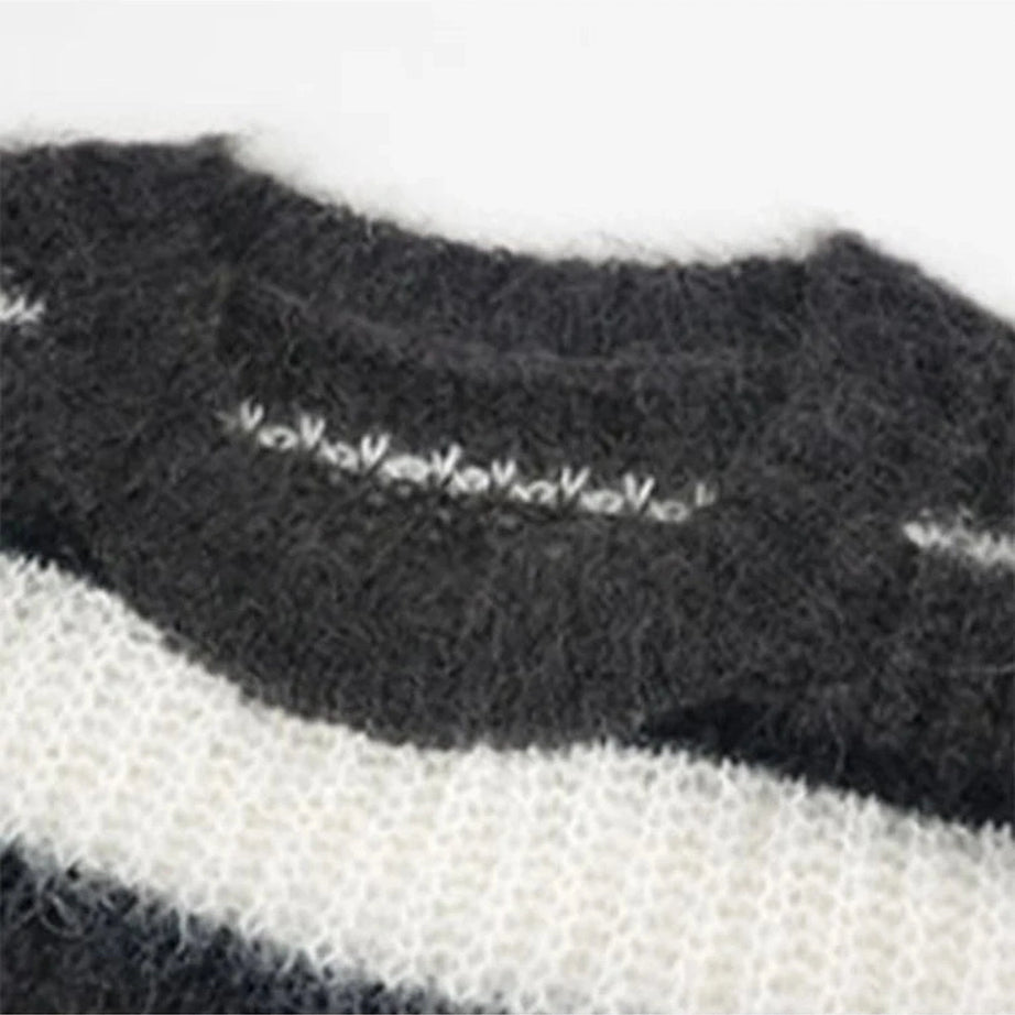 Y2k Fuzzy Striped Grunge Sweater