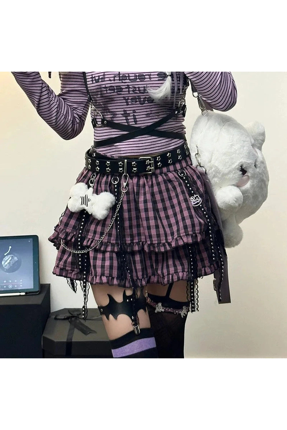 Y2k Plaid Punk Chain Skirt