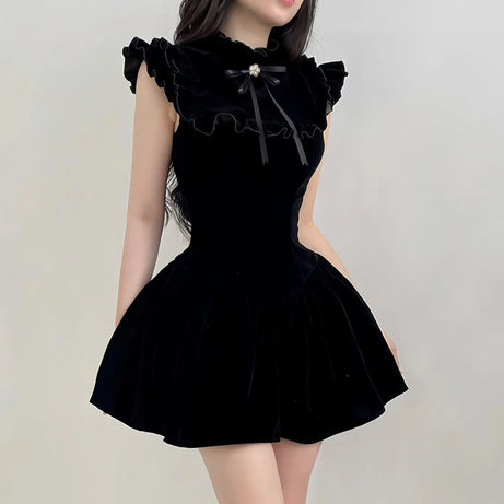 Velvet Ruffle Princess Mini Dress