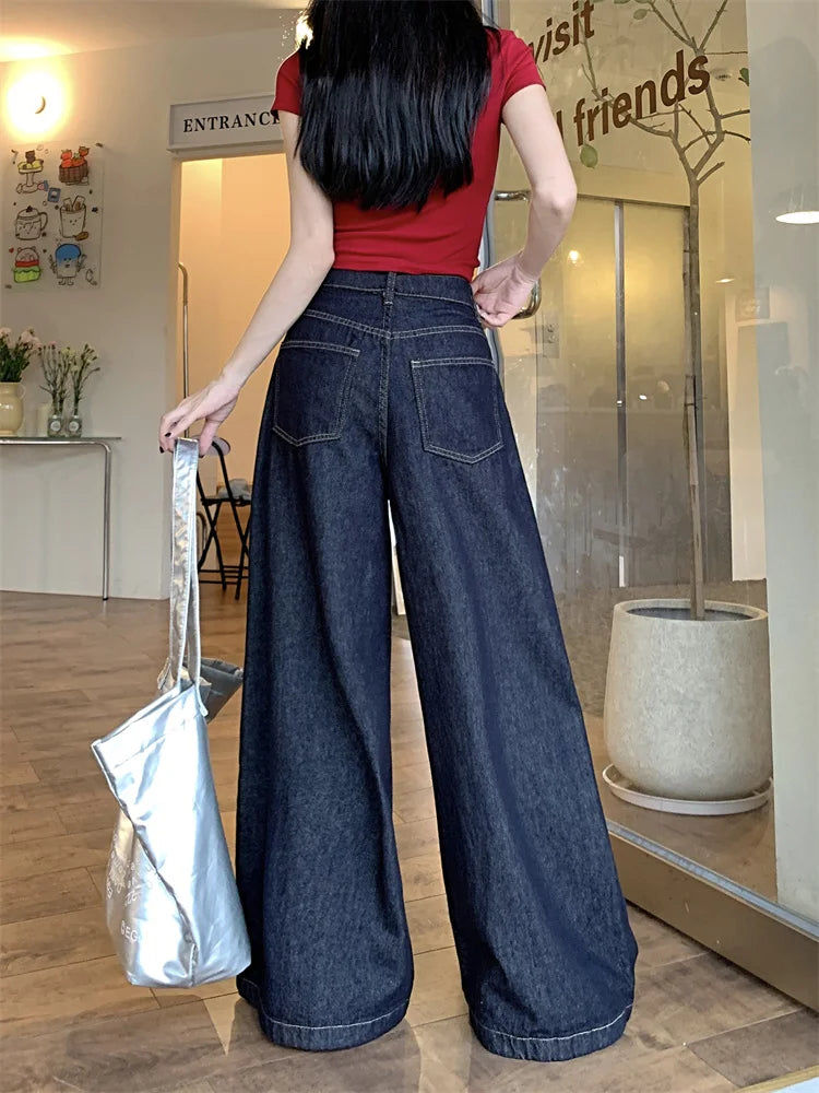 Dark Wash Wide-Leg Denim Jeans