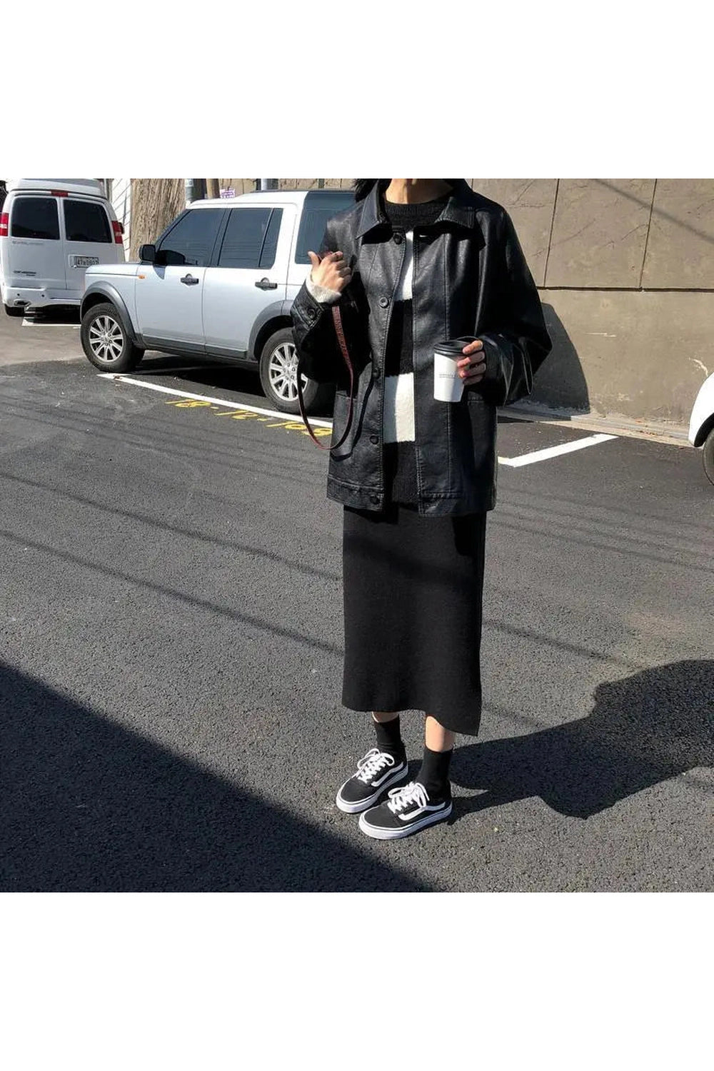 Oversized Black Leather Shirt Jacket