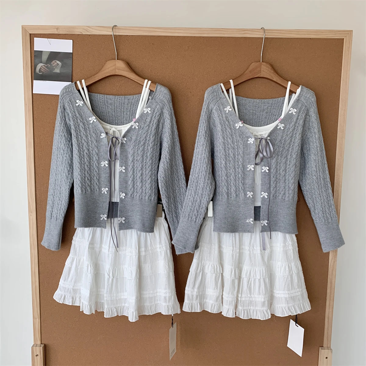 Soft Lace Bow-Knit Outfit Set