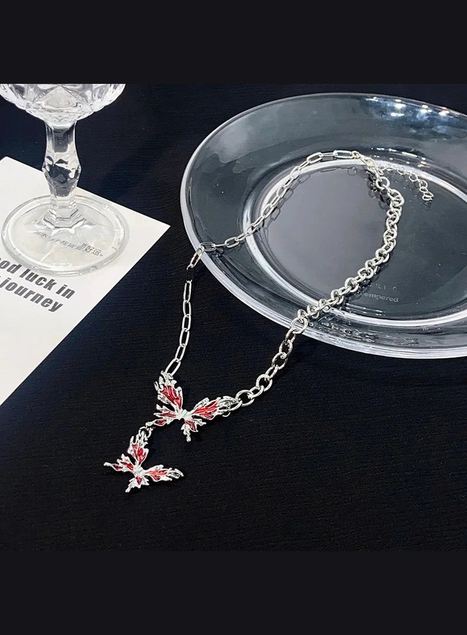 Crimson Butterfly Chain Necklace