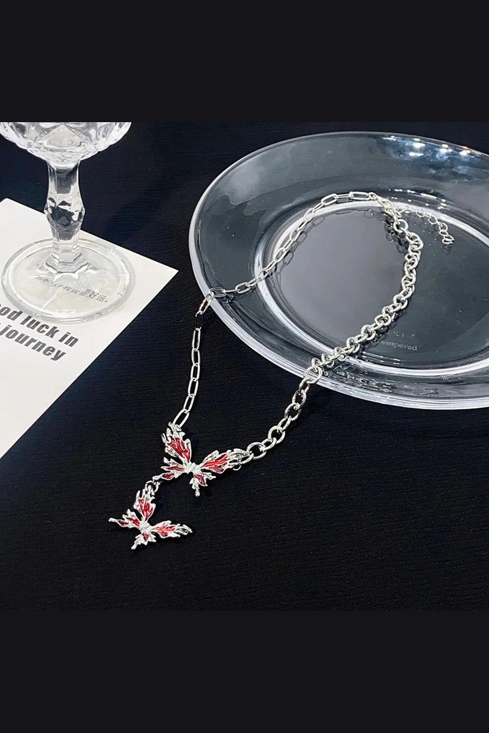 Crimson Butterfly Chain Necklace