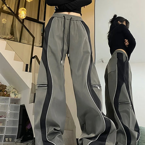 Techwear Contrast Wide-Leg Pants