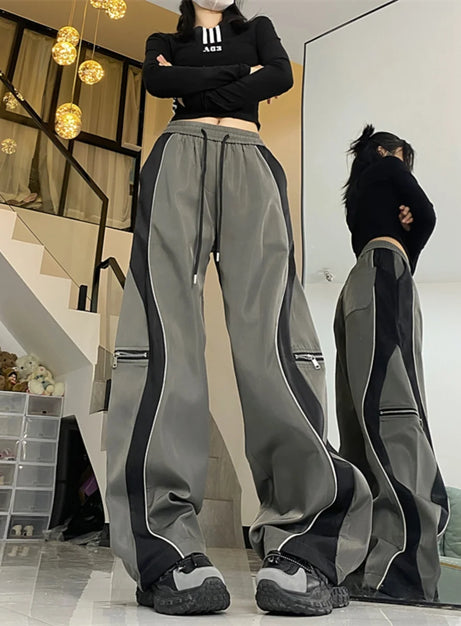Techwear-Hose mit weitem Bein und Kontrast