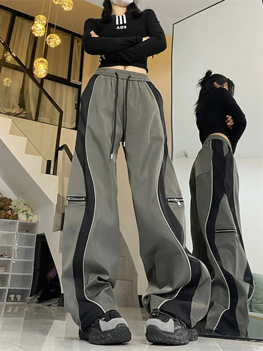 Techwear Contrast Wide-Leg Pants