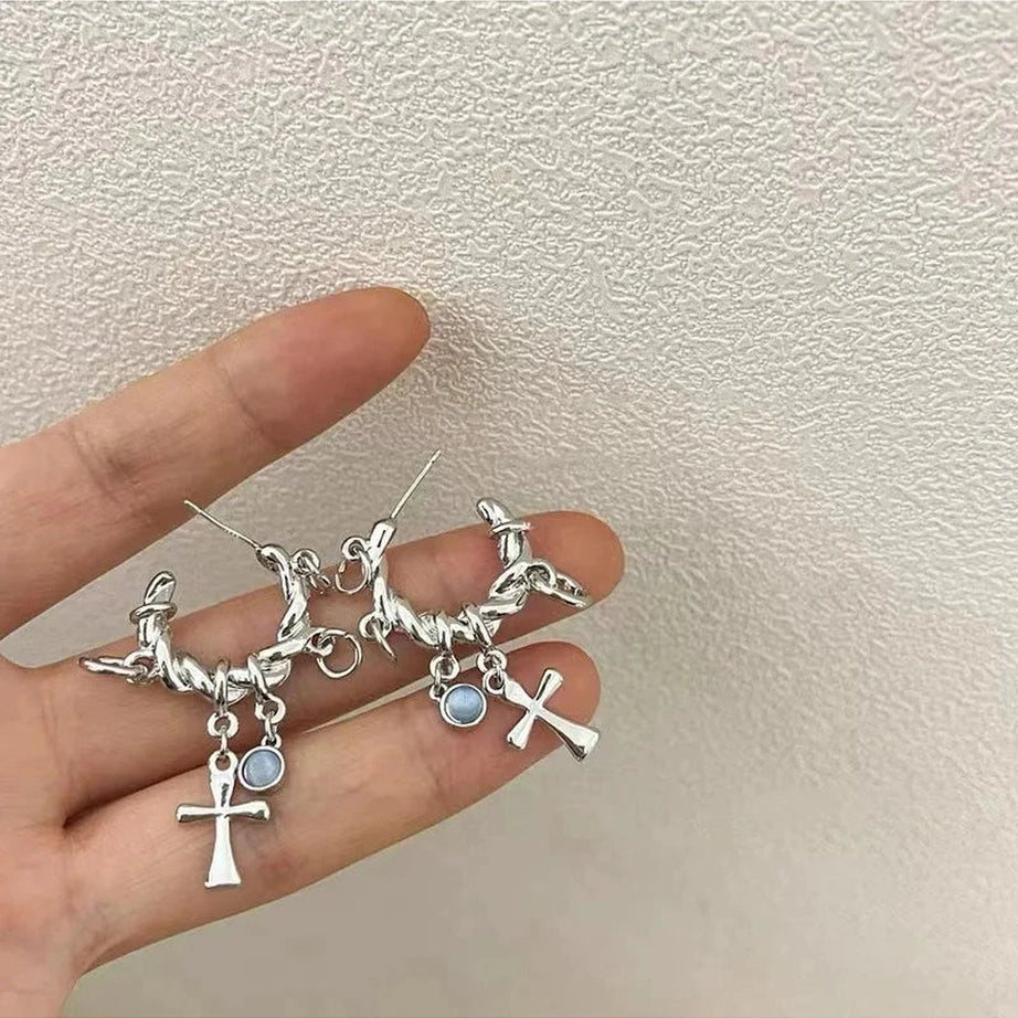 Y2k New Sweet Cool Wind Cross Twist Earrings Women Temperament Metal Chain Creative Geometric Earring Party Jewelry Gift