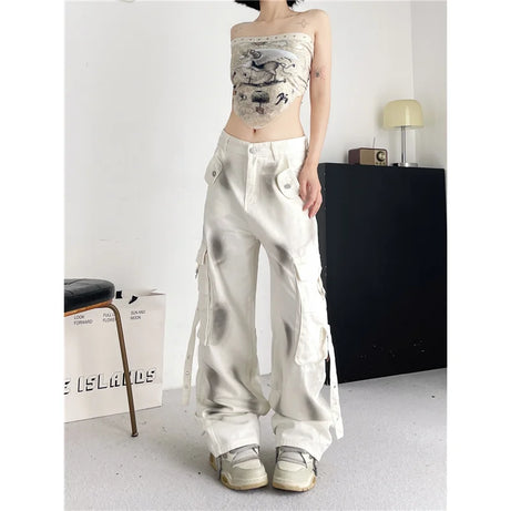 Grunge White Utility Pants