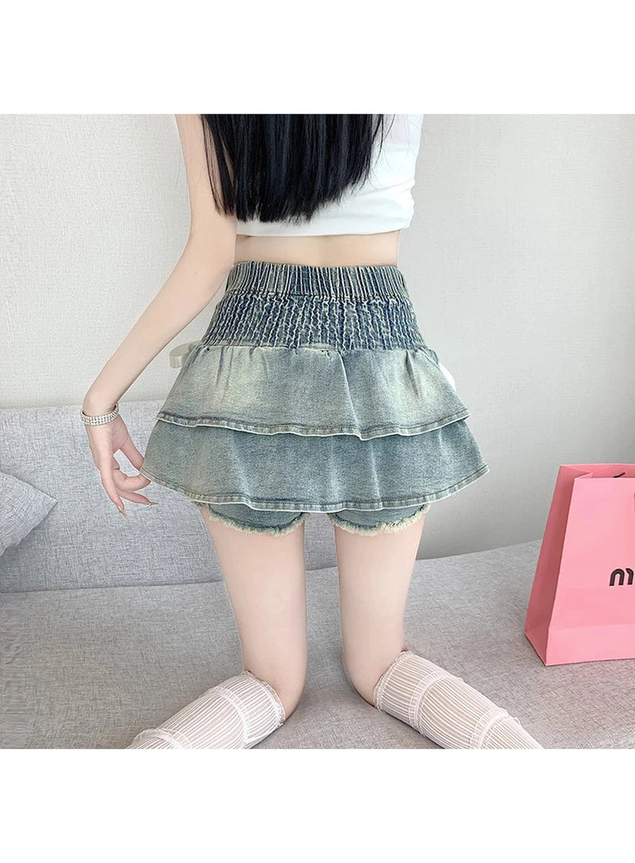 Gothic Ruffle Ribbon Mini Skirt