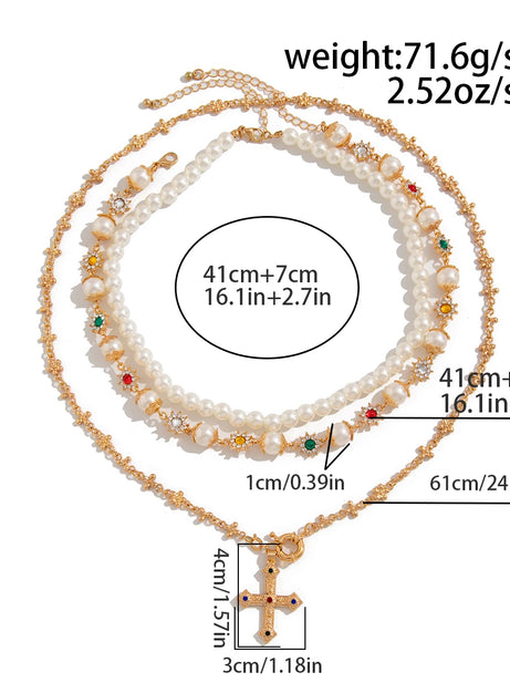 Royal Pearl Cross Layered Necklace