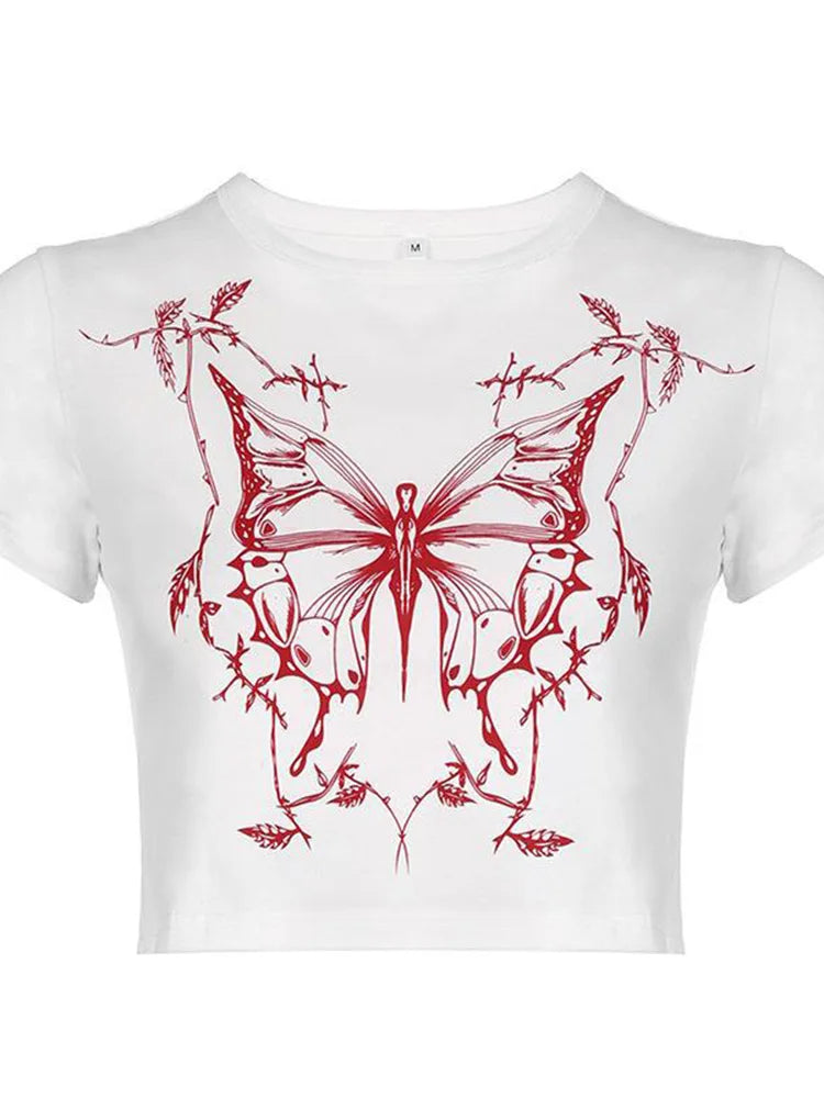 Crimson Thorn Butterfly Crop Top