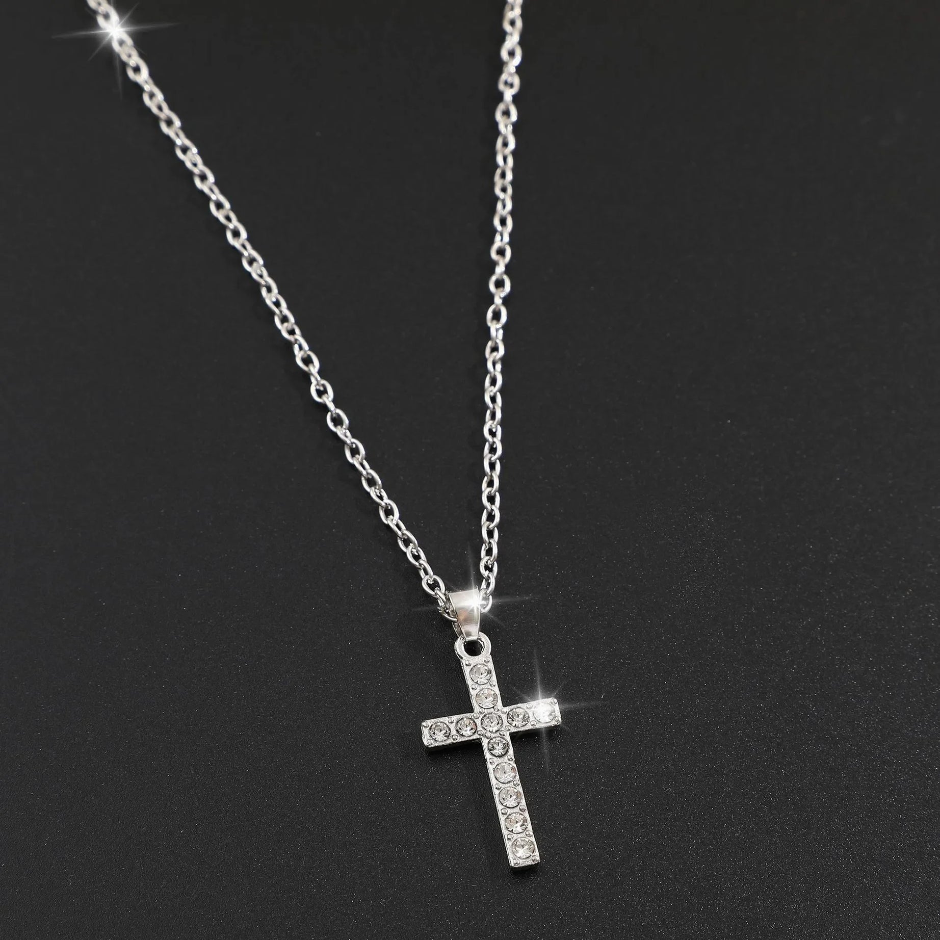 Crystal Rose Gothic Cross Necklace