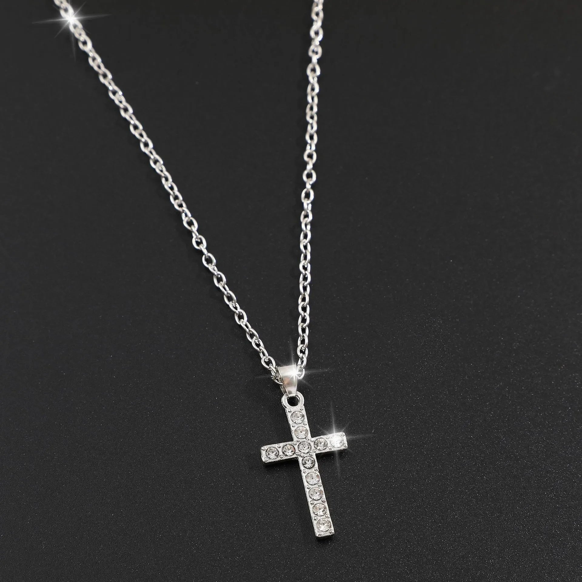 Crystal Rose Gothic Cross Necklace