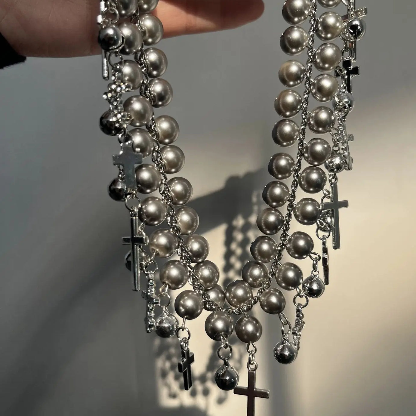 Gothic Cross Pearl Choker