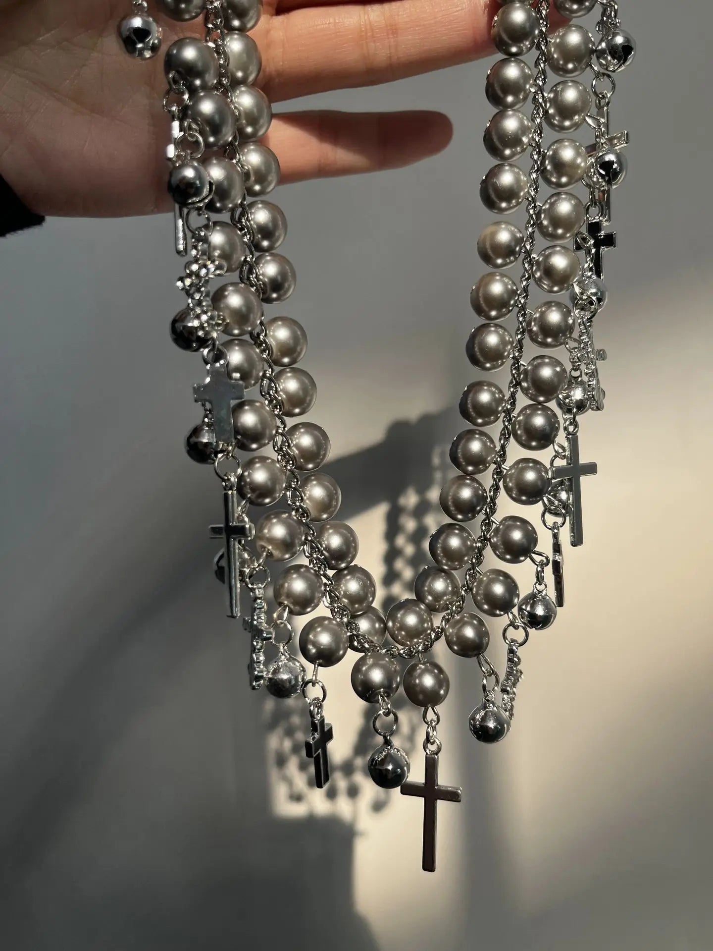 Gothic Cross Pearl Choker