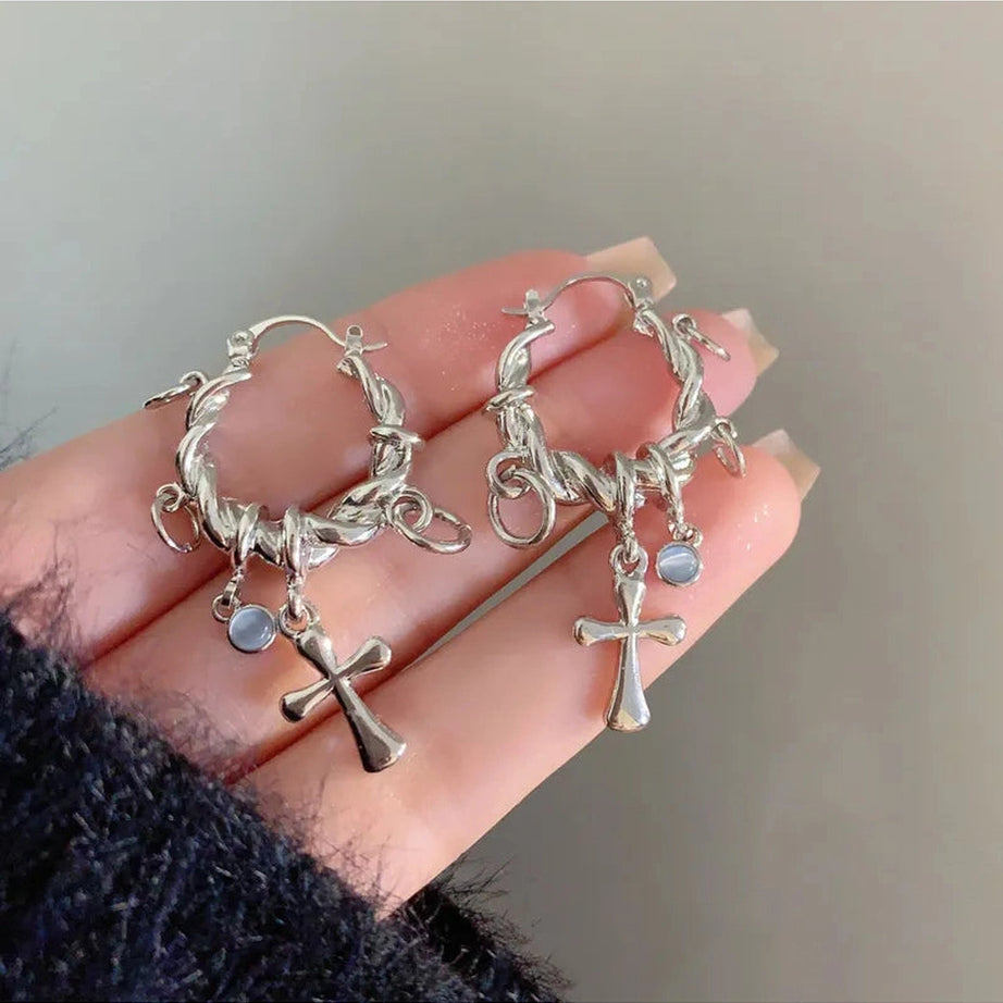 Y2k New Sweet Cool Wind Cross Twist Earrings Women Temperament Metal Chain Creative Geometric Earring Party Jewelry Gift