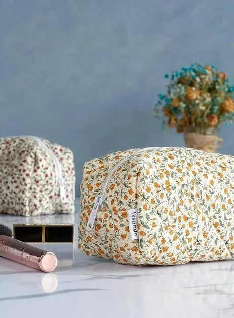 Floral Bloom Quilted Makeup Bag