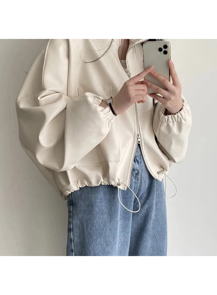 Oversized Faux Leather Bomber Jacket