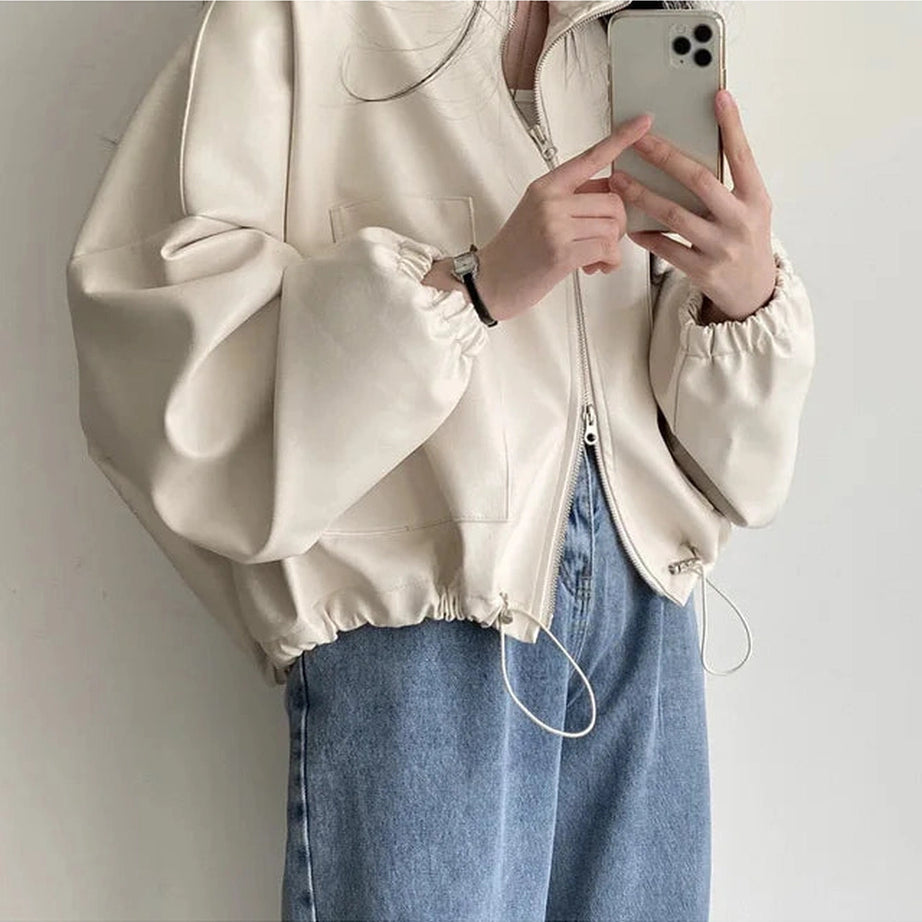 Oversized Faux Leather Bomber Jacket
