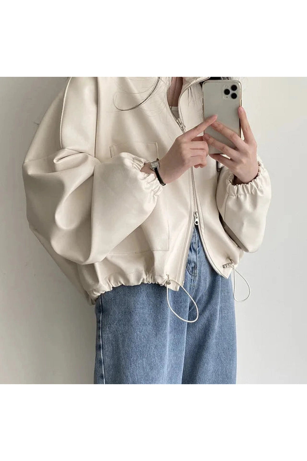 Oversized Faux Leather Bomber Jacket