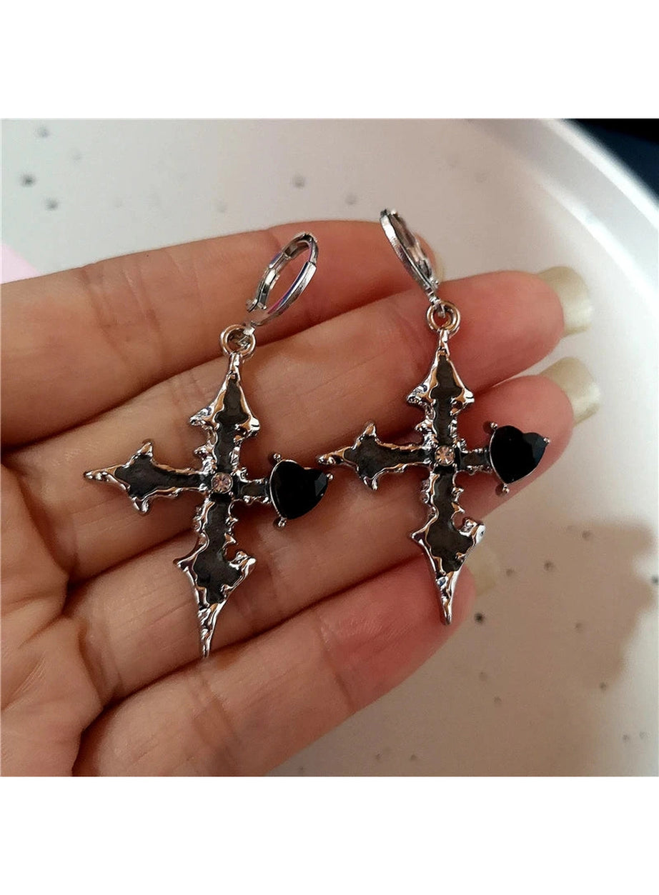 Bloodstone Gothic Cross Earrings