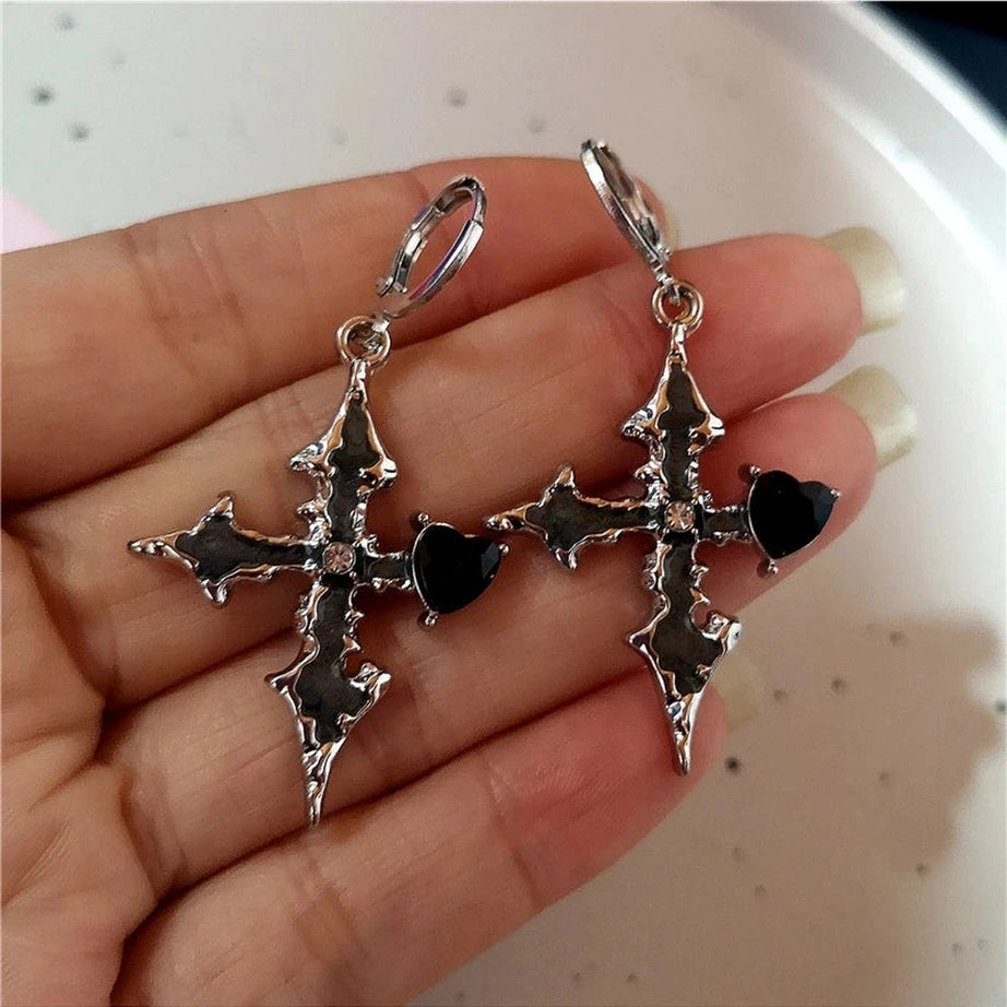 Bloodstone Gothic Cross Earrings