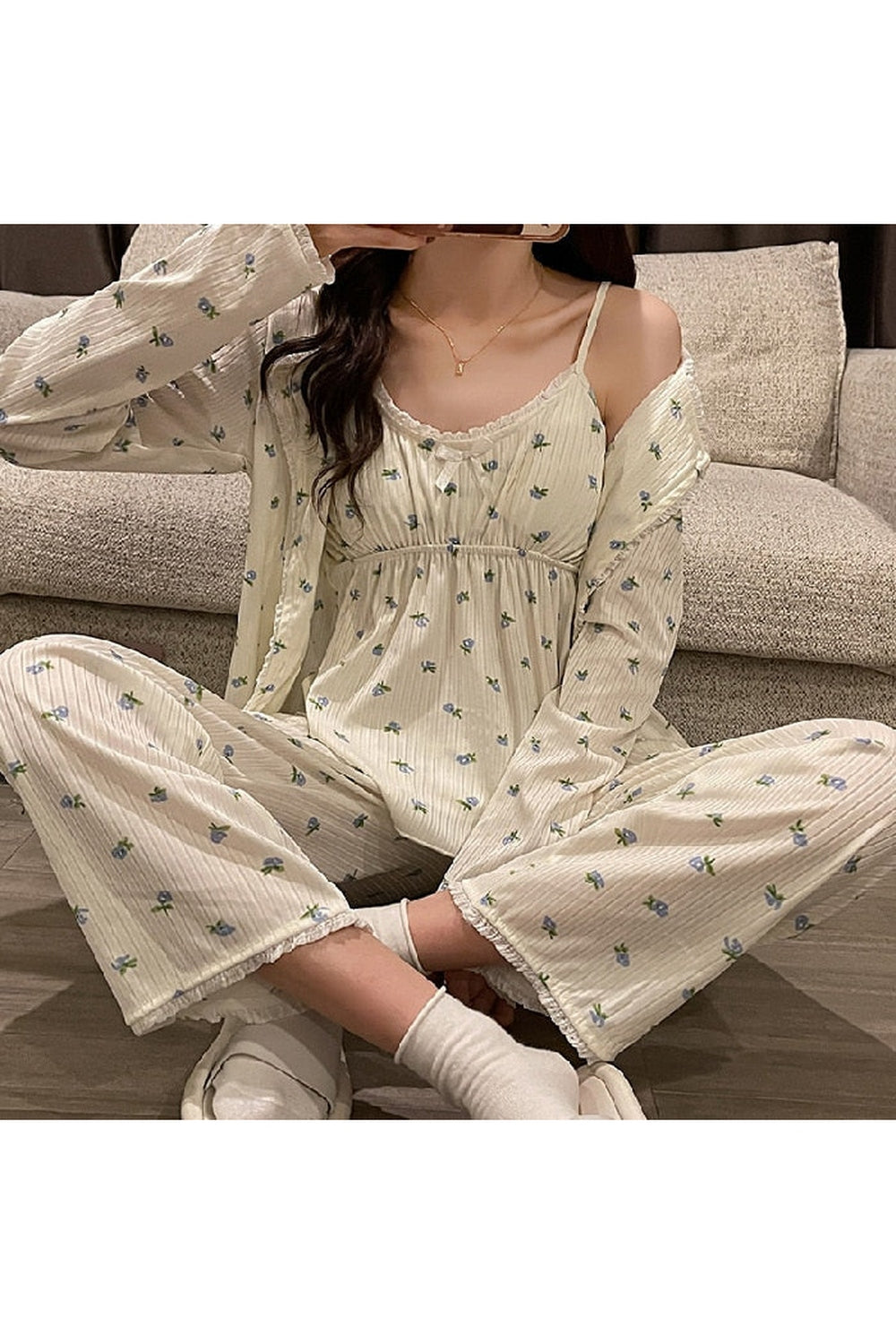 Y2k 3Pcs Ladies Cotton Pajama