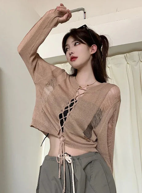 Midnight Mesh Top med snörning