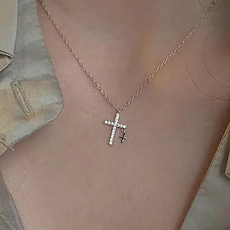 Crystal Rose Gothic Cross Necklace