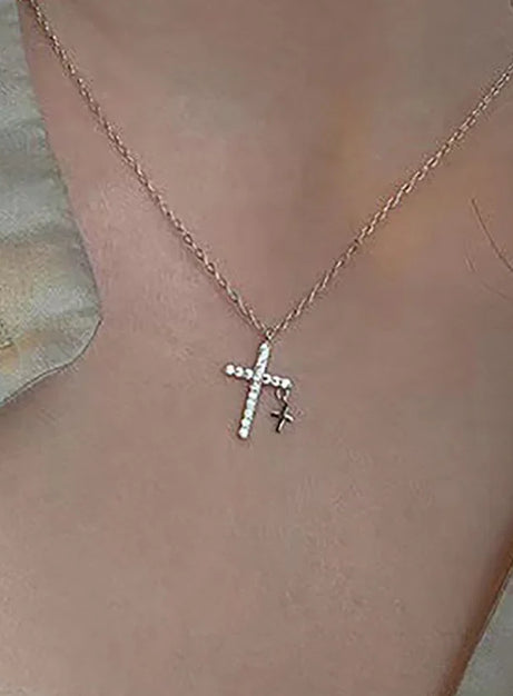 Crystal Rose Gothic Cross Necklace